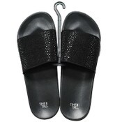 Wholesale - LADIES BLACK SLIDE SANDAL W/BLING ASST SIZE